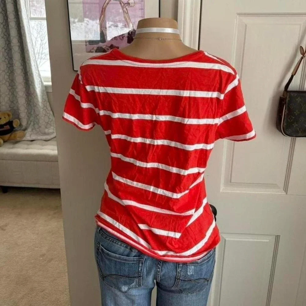 Y2K 2000s preppy Ralph Lauren polo pony red and white striped short sleeve top - Picture 4 of 7